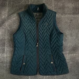 Women's Ariat Tek Teal Blue Quilted Insulated Zip Up Puffer Vest Jacket Sz Large